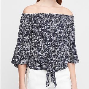 Express Blue & White Off The Shoulder Top Size Small